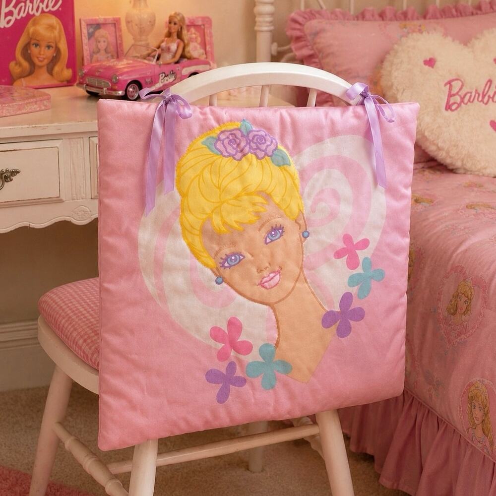 Vintage Barbie Chair Back Cover Hanging Room Decor Pink Floral 19.5x17.5